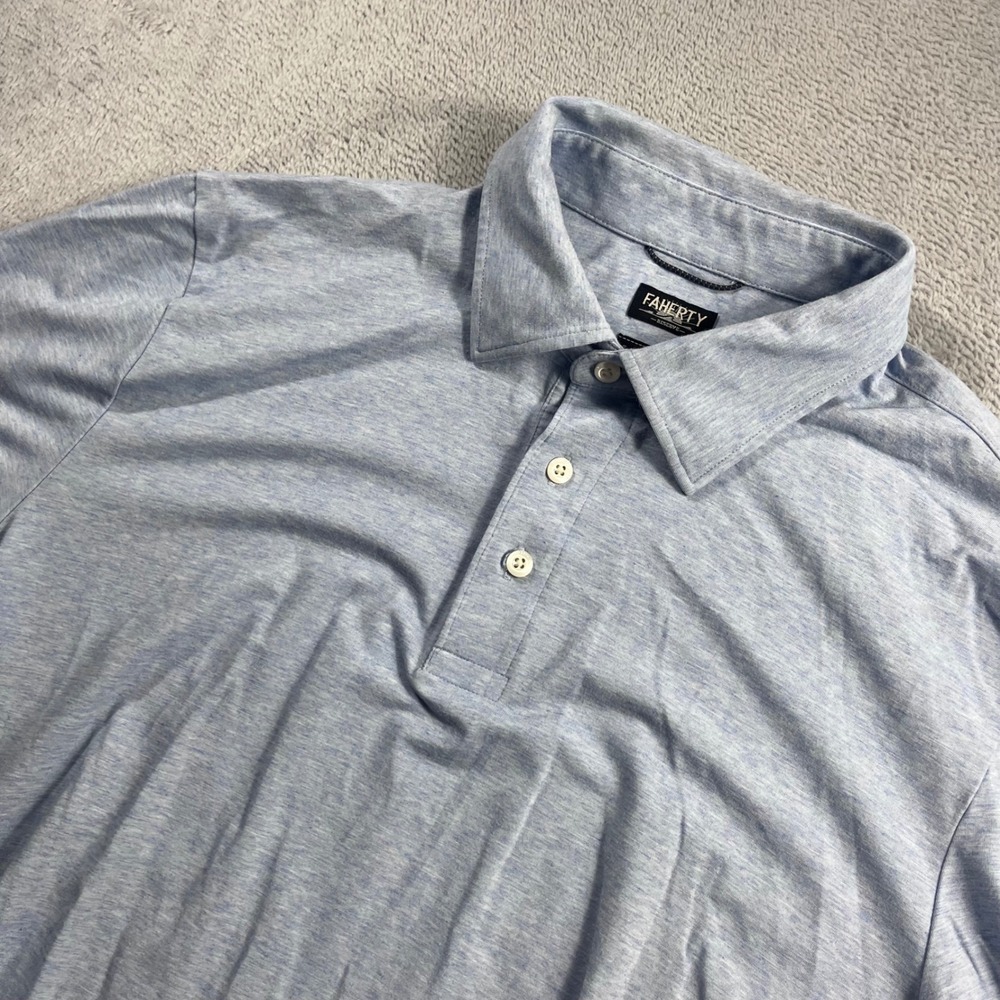 Faherty Reserve The Movement Polo Shirt Mens Large Light Blue Short Sleeve L